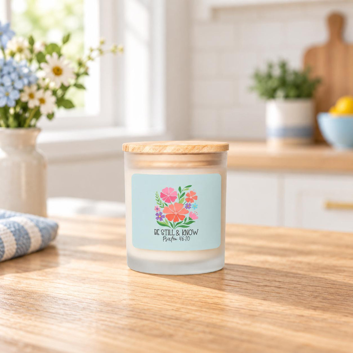 Be Still and Know Psalm 46:10 Wood Wick Candle, 11 oz-Luxe Palette