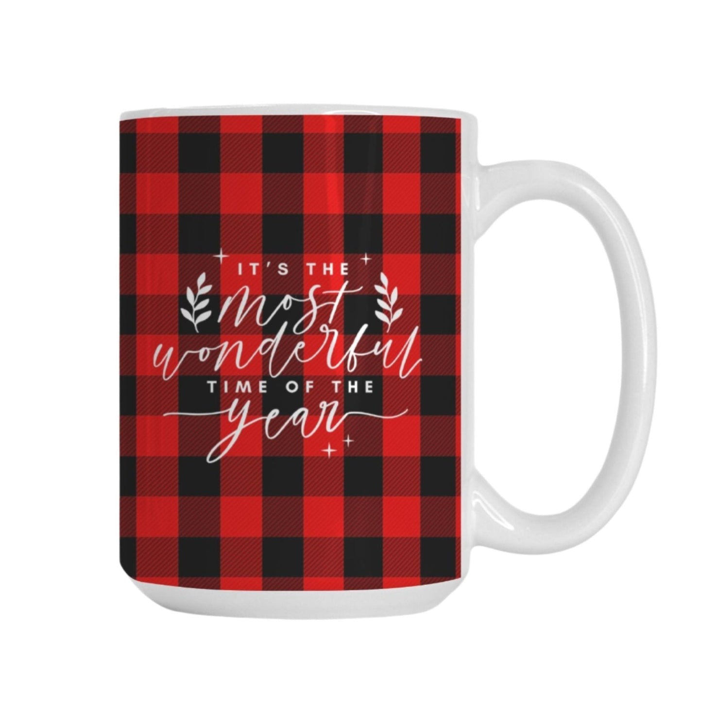 It’s the Most Wonderful Time of the Year Christmas Mug | 15oz Red & Black Buffalo Plaid Holiday Coffee Mug | Festive Winter Ceramic Mug-Luxe Palette