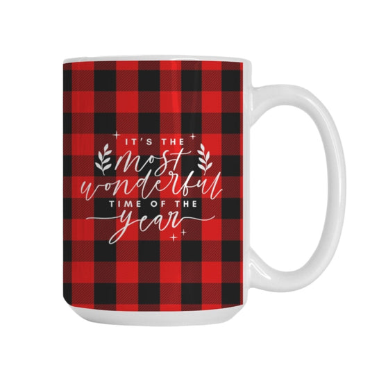It’s the Most Wonderful Time of the Year Christmas Mug | 15oz Red & Black Buffalo Plaid Holiday Coffee Mug | Festive Winter Ceramic Mug-Luxe Palette