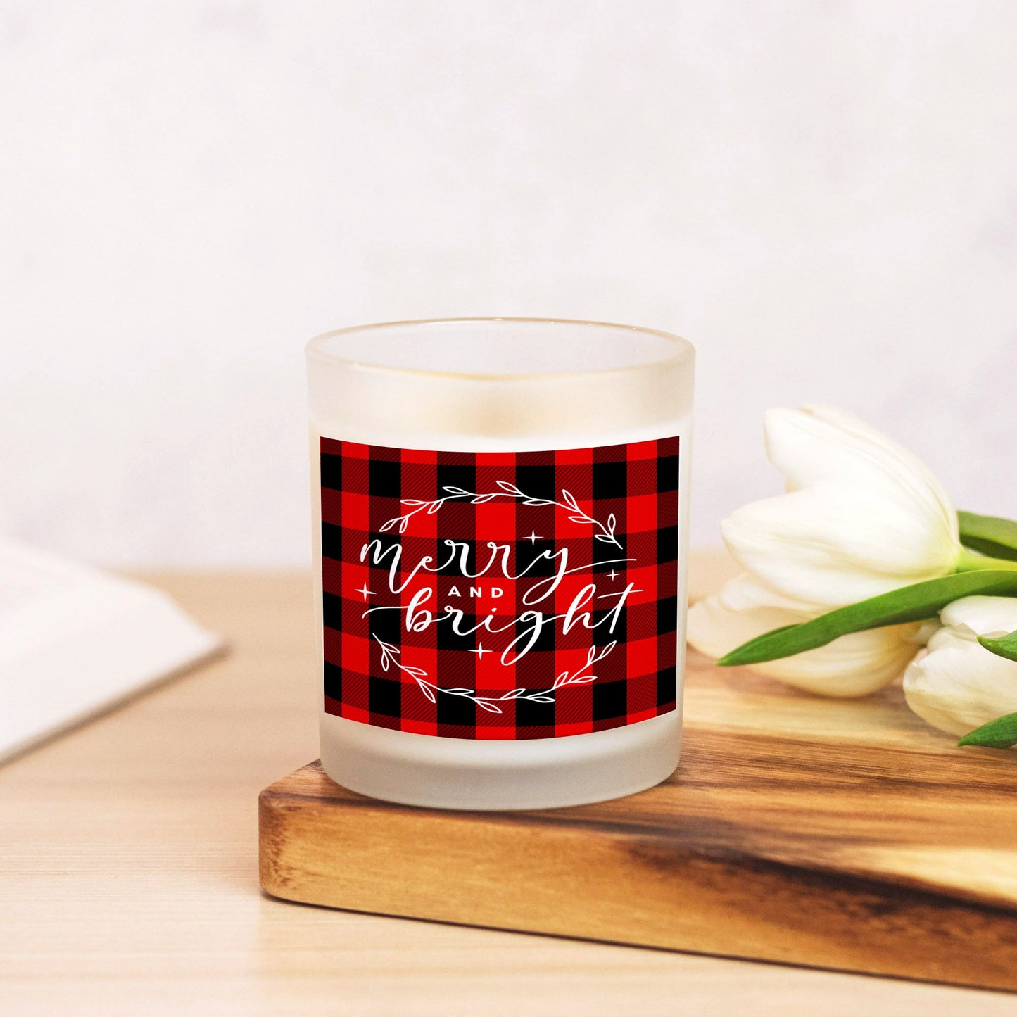 Merry and Bright Christmas Candle | Red Buffalo Plaid, 11oz Hand-Poured Soy Wax | Holiday Party Gift & Christmas Deco-Luxe Palette