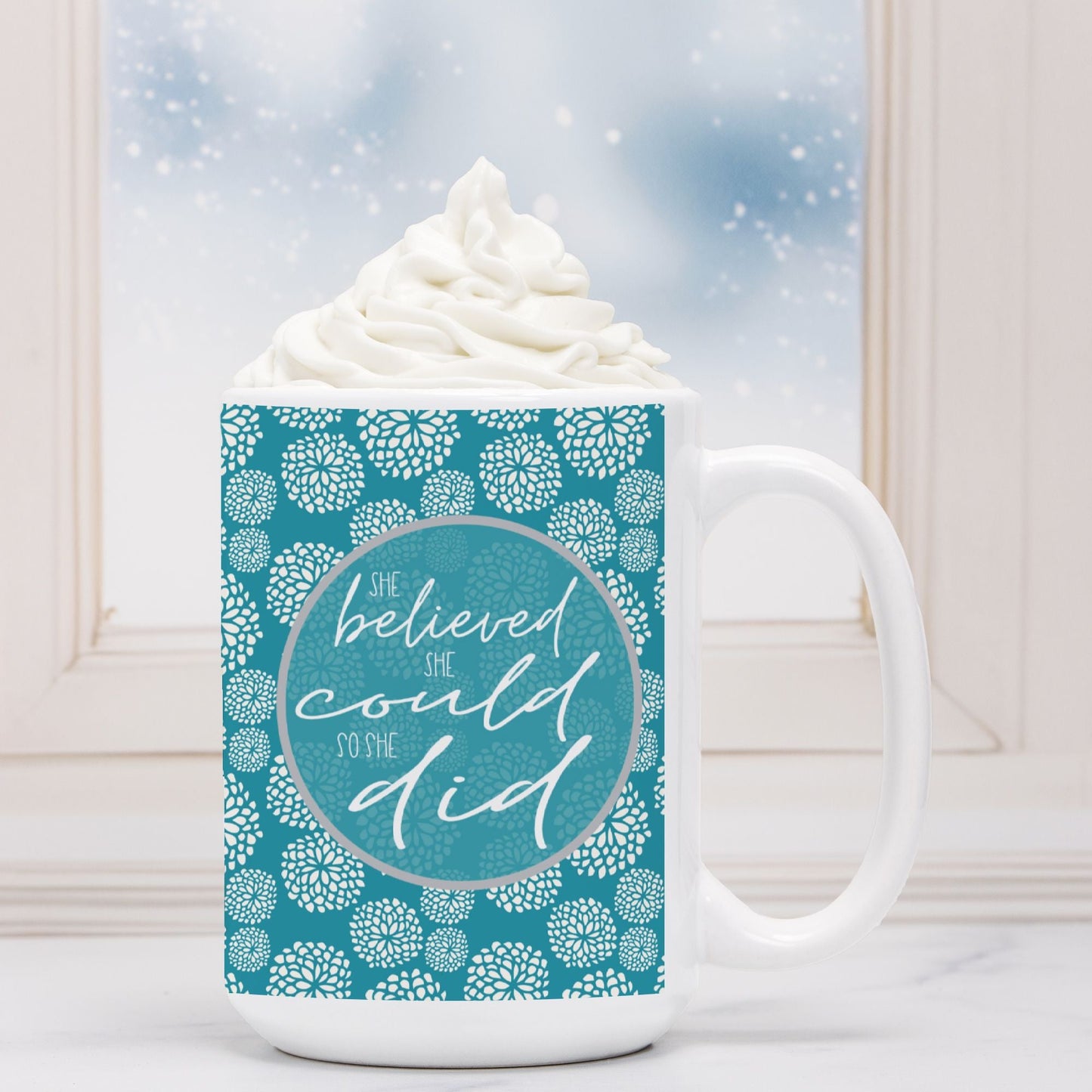 She Believed She Could So She Did 15oz Motivational Mug | Inspirational Ceramic Coffee Cup for Strong Women-Luxe Palette