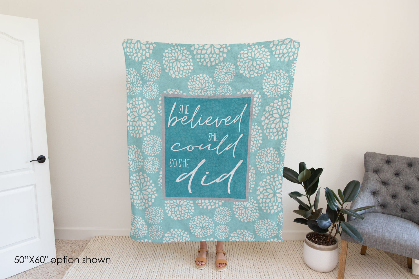 She Believed She Could So She Did Blue Quote Blanket-Luxe Palette
