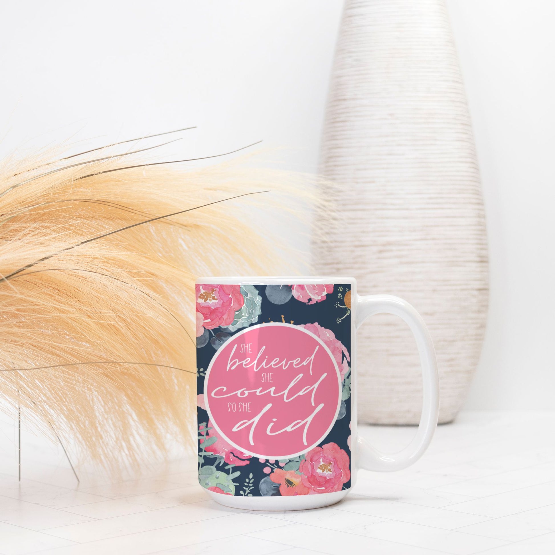 She Believed She Could So She Did Mug | Inspirational 15oz Ceramic Mug | Motivational Gift for Confidence & Empowerment-Luxe Palette