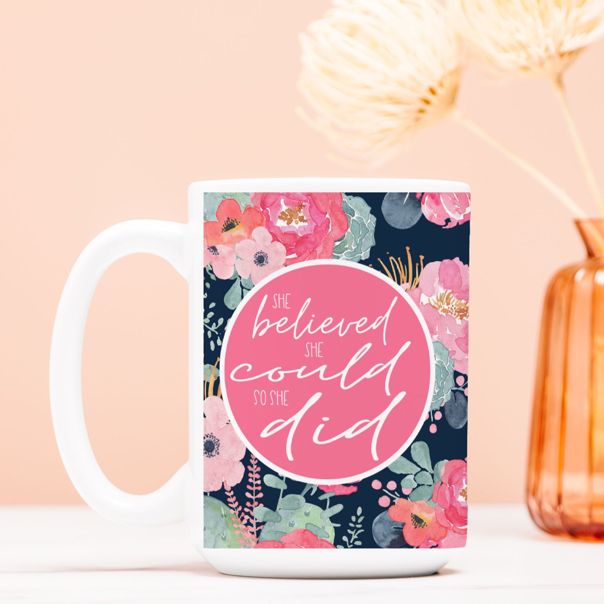 She Believed She Could So She Did Mug | Inspirational 15oz Ceramic Mug | Motivational Gift for Confidence & Empowerment-Luxe Palette