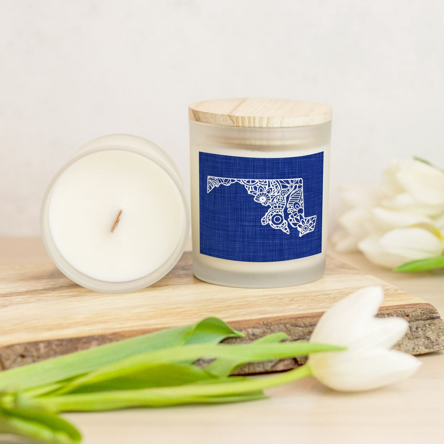 State Mandala Candle with Blue Background-Luxe Palette