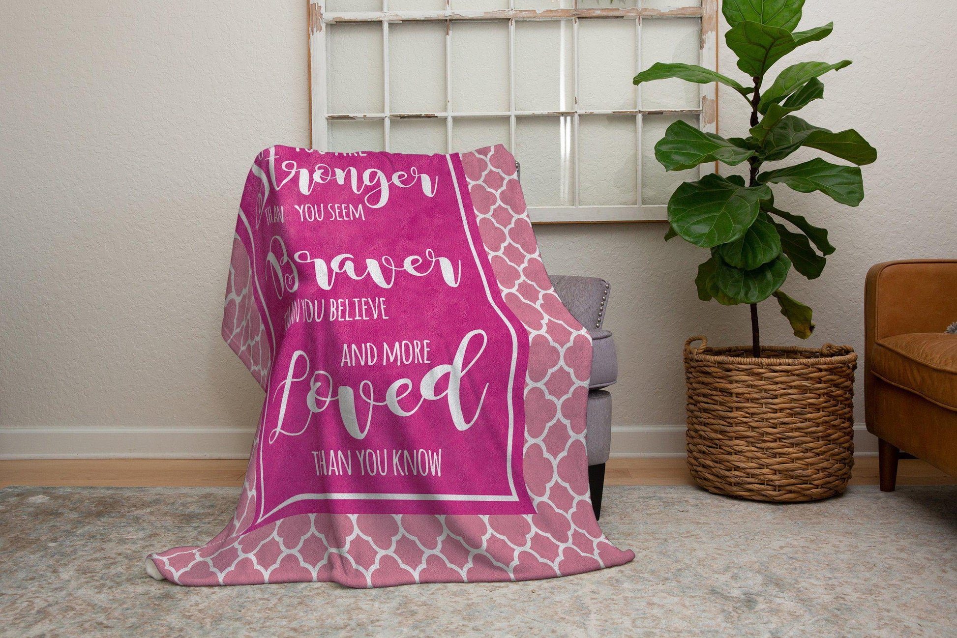 Stronger Braver More Loved Pink Quatrefoil Blanket-Luxe Palette