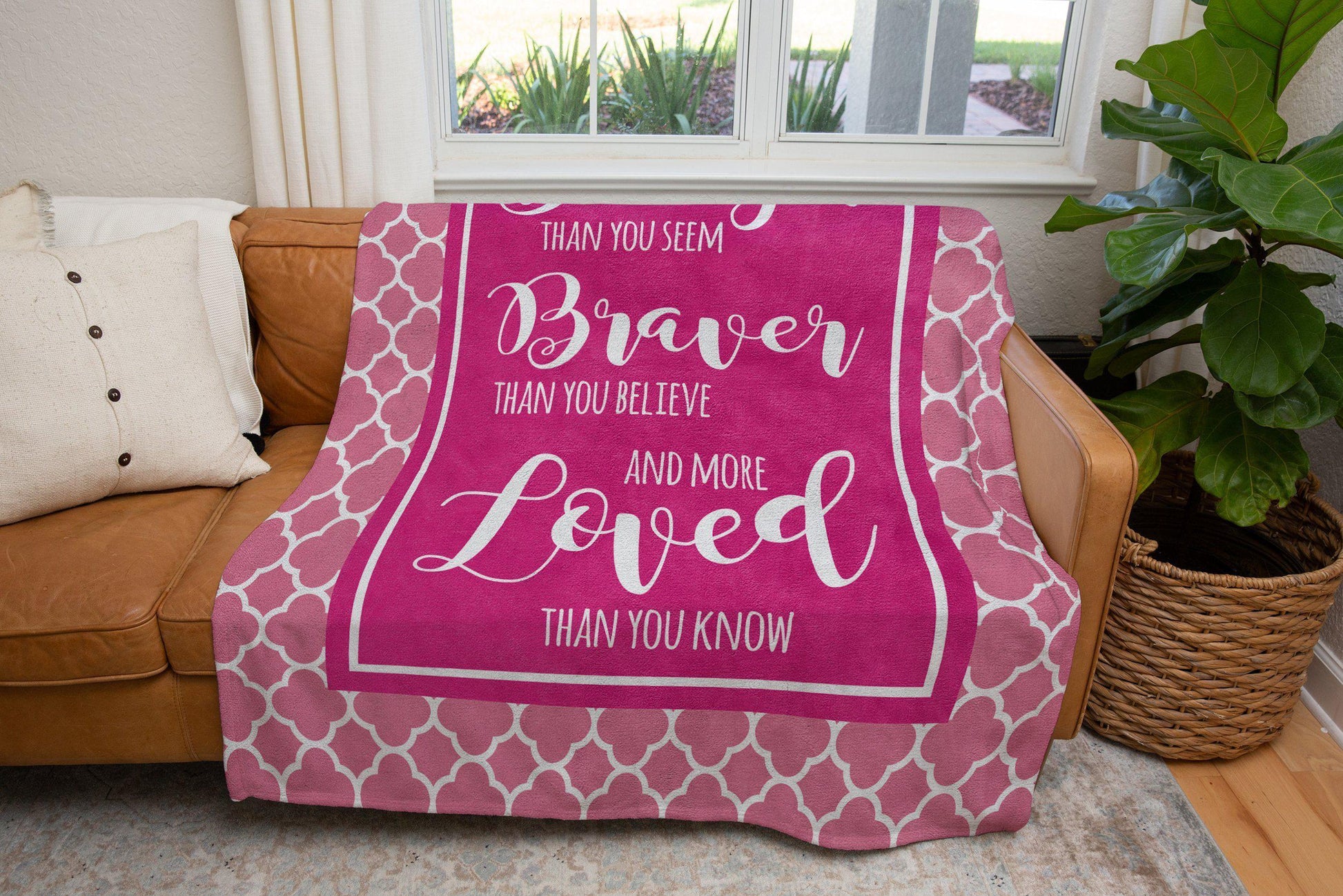 Stronger Braver More Loved Pink Quatrefoil Blanket-Luxe Palette