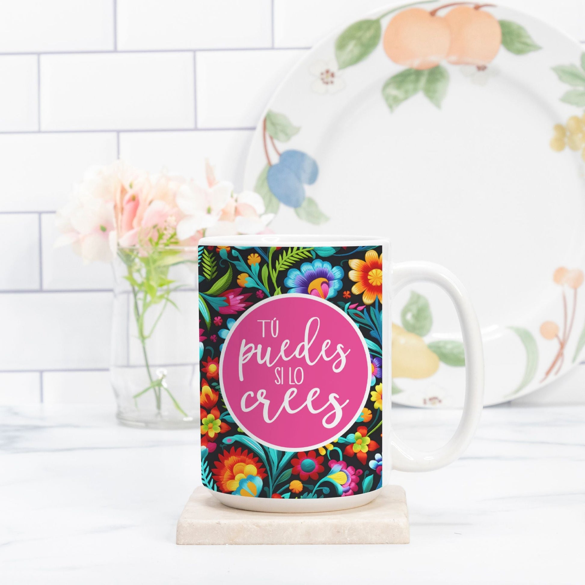Tú Puedes Si Lo Crees 15oz Ceramic Mug | Inspirational Spanish Coffee Mug | Motivational Gift for Hispanic and Latinx Heritage-Luxe Palette