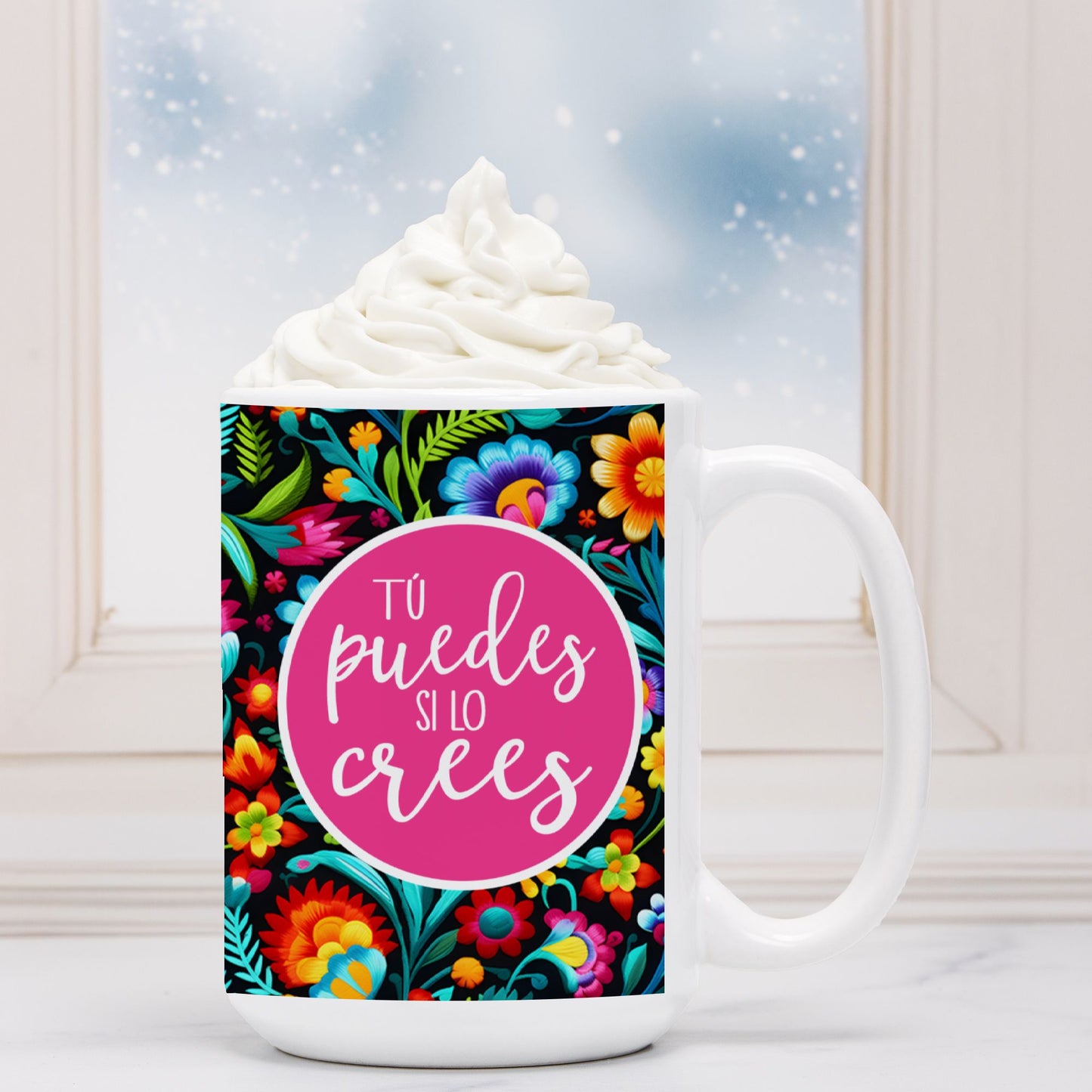 Tú Puedes Si Lo Crees 15oz Ceramic Mug | Inspirational Spanish Coffee Mug | Motivational Gift for Hispanic and Latinx Heritage-Luxe Palette