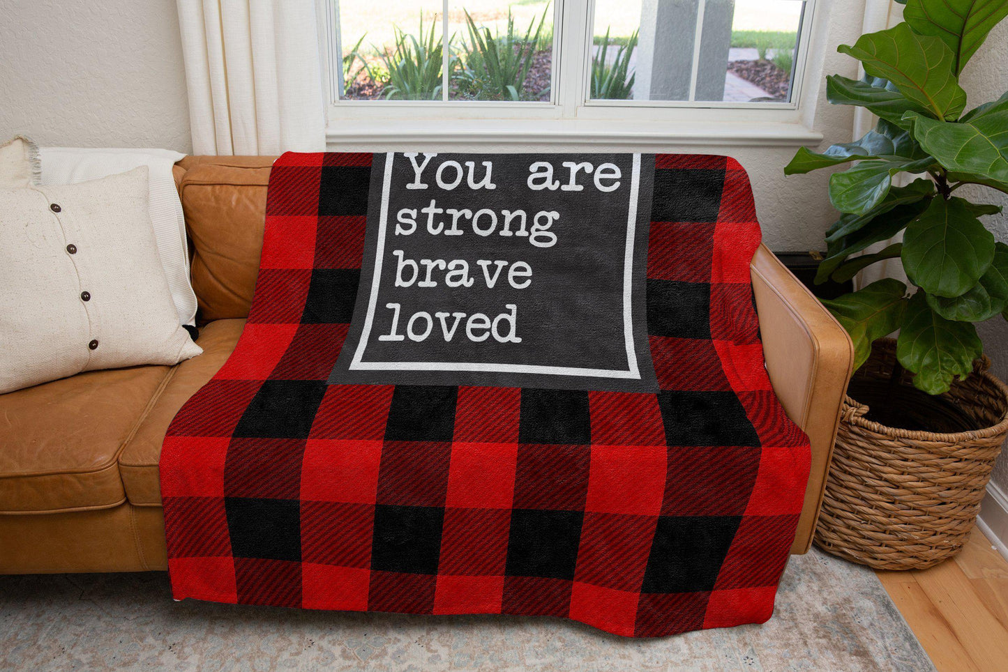 You Are Strong Brave Loved Buffalo Plaid Blanket-Luxe Palette