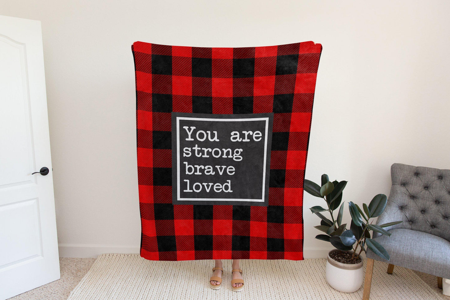 You Are Strong Brave Loved Buffalo Plaid Blanket-Luxe Palette