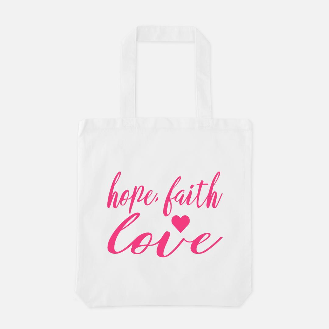 Hope Faith Love Heavyweight Canvas Tote Bag, Cancer Gift