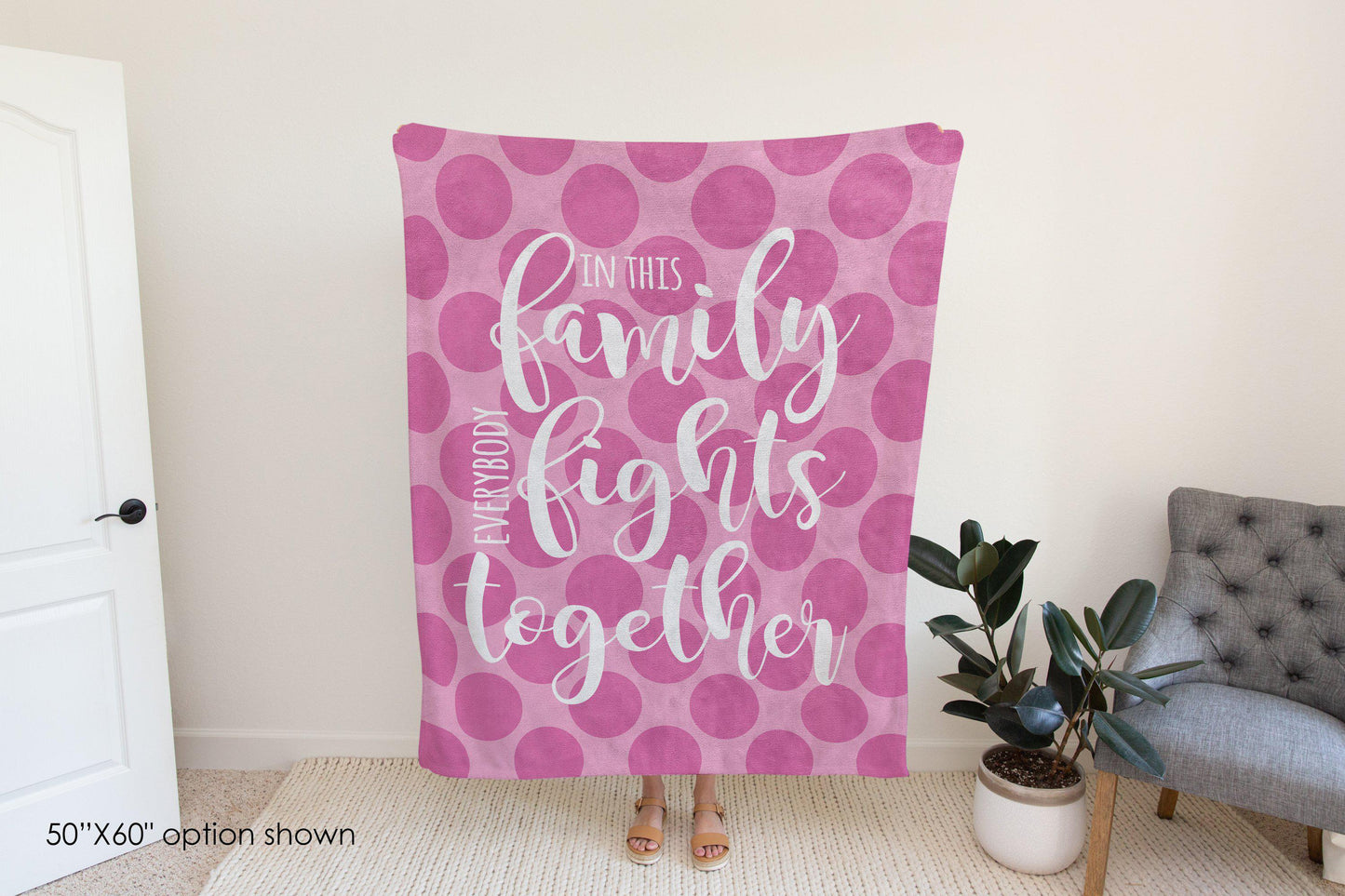 In This Family Everybody Fights Together Polka Dot Blanket-Luxe Palette