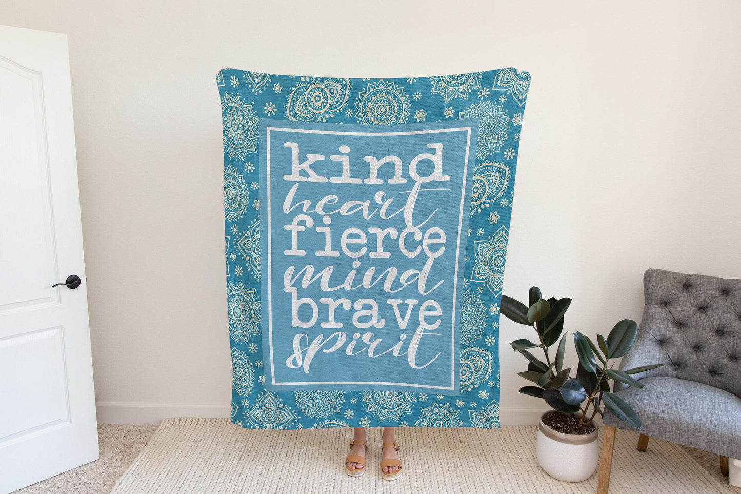 Kind Heart Fierce Mind Brave Spirit Inspirational Quote Blanket-Luxe Palette