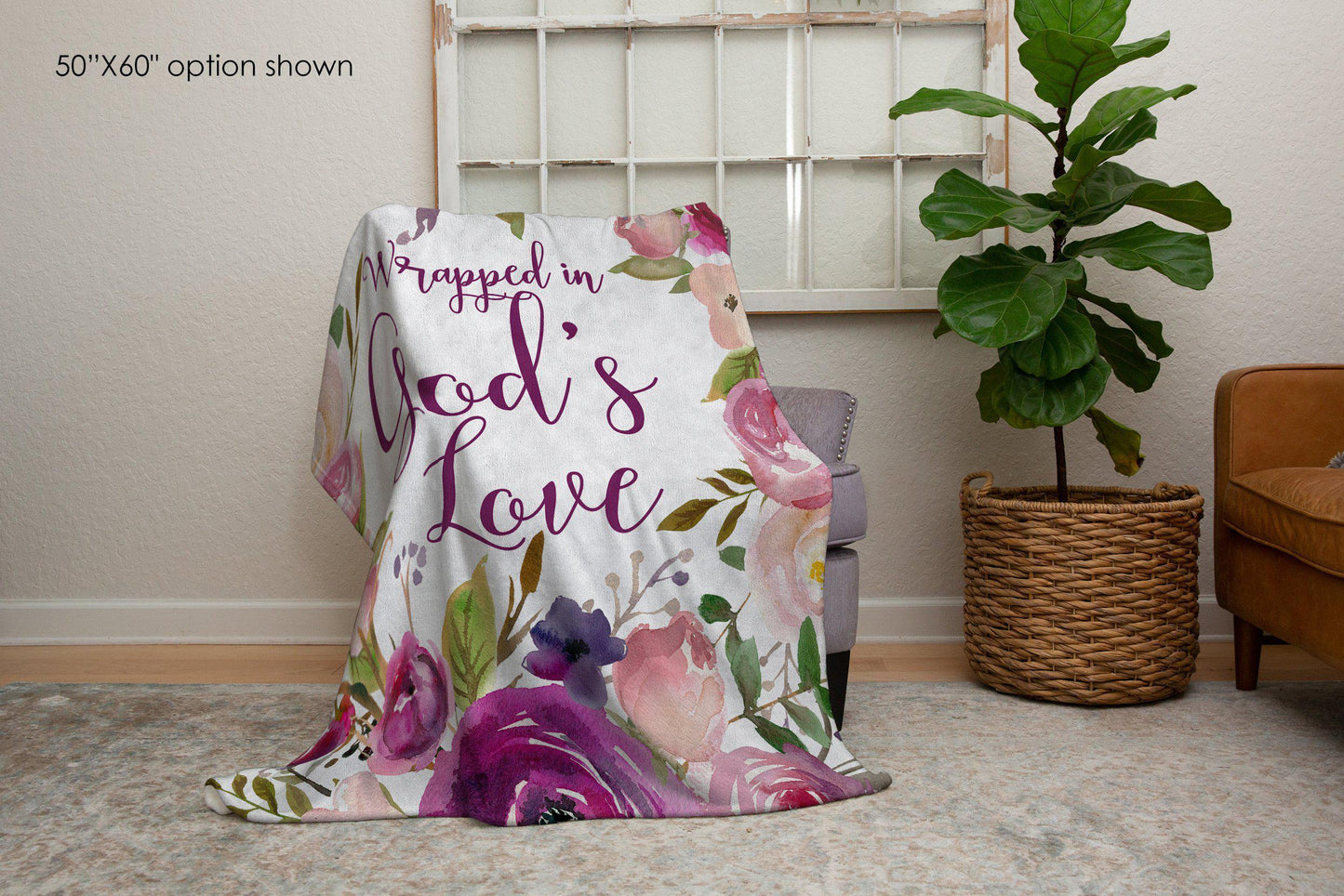 Wrapped in God’s Love Floral Christian Inspirational Blanket-Luxe Palette