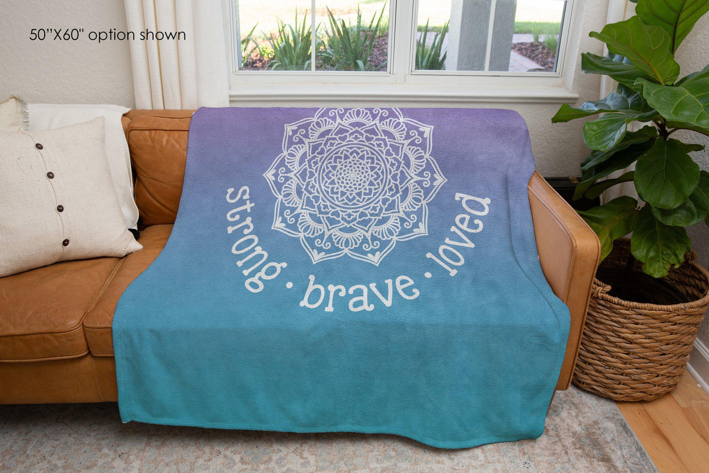 You Are Strong Brave Loved Mandala Ombre Inspirational Blanket-Luxe Palette