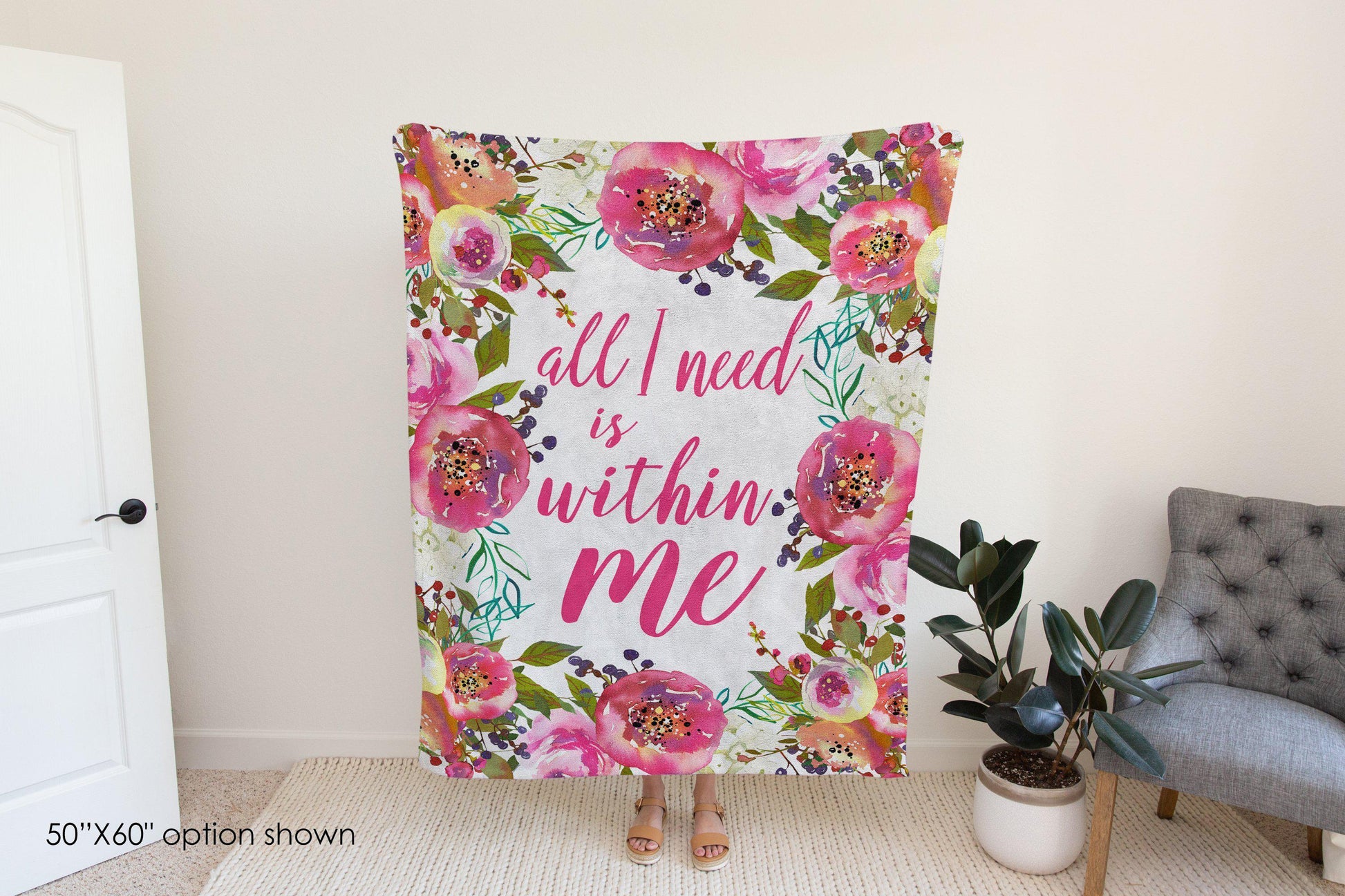 All I Need Is Within Me Inspirational Blanket | Uplifting Positive Affirmation Gift for Women, Cancer Patients, and Get Well Soon Comfort-Luxe Palette