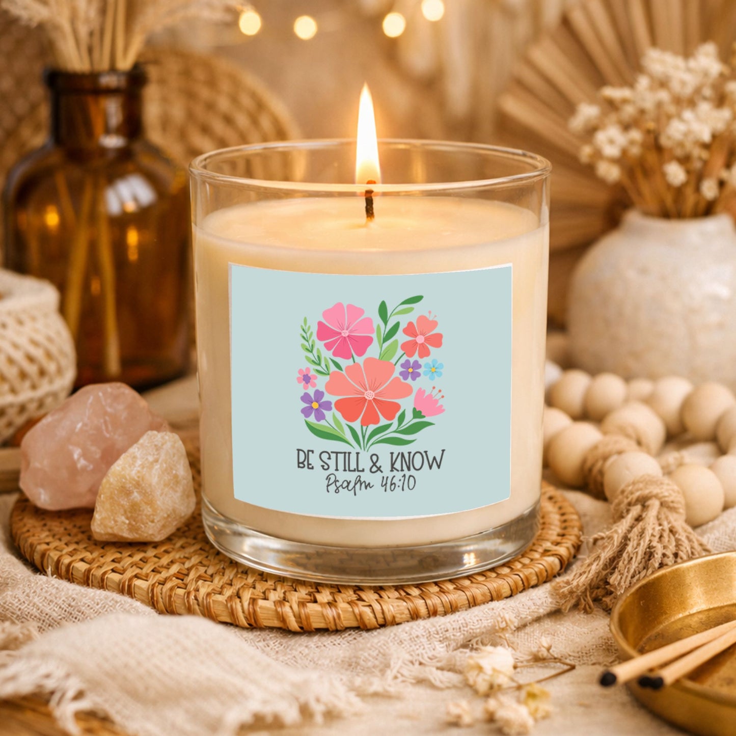 Be Still and Know Candle 12.5oz, Psalm 46:10 Christian Candle, Floral Faith Gift, Inspirational Religious Gift for Women-Luxe Palette