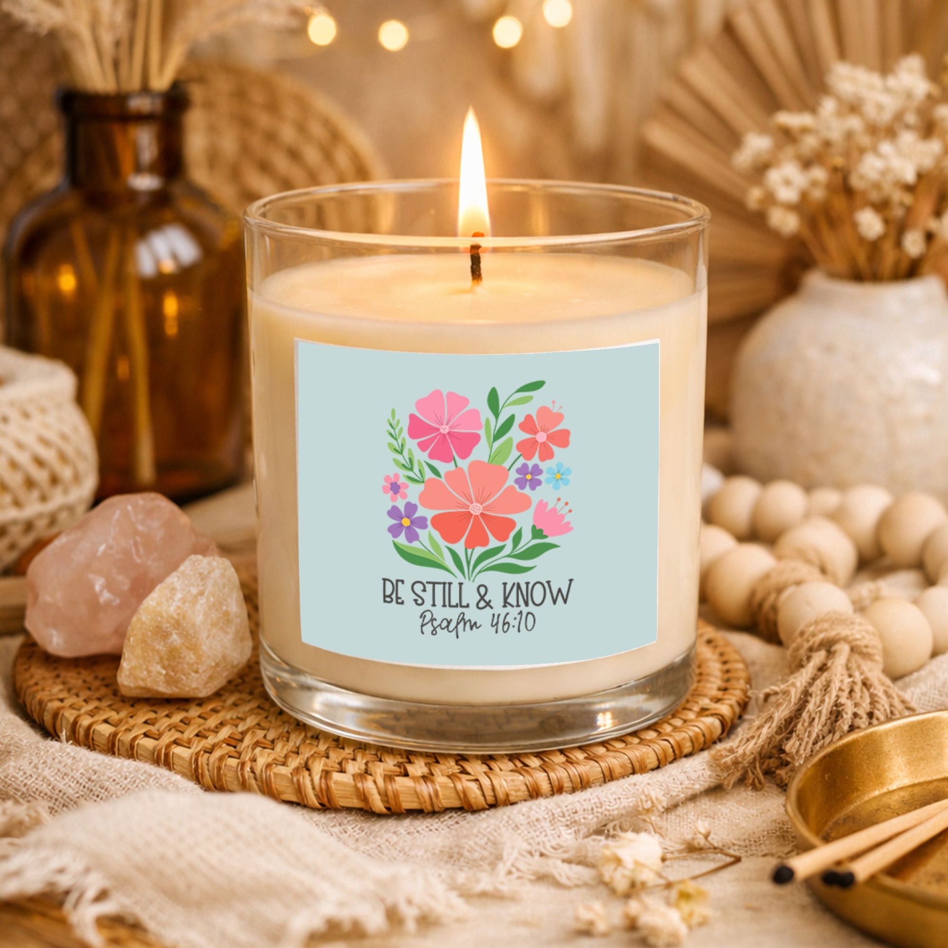 Be Still and Know Candle 12.5oz, Psalm 46:10 Christian Candle, Floral Faith Gift, Inspirational Religious Gift for Women-Luxe Palette