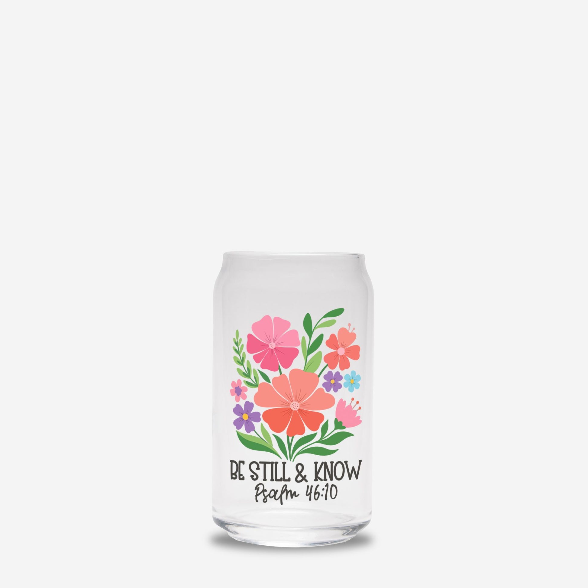 Be Still and Know Glass Can 16oz, Psalm 46:10 Christian Cup, Faith Based Iced Coffee Glass-Luxe Palette