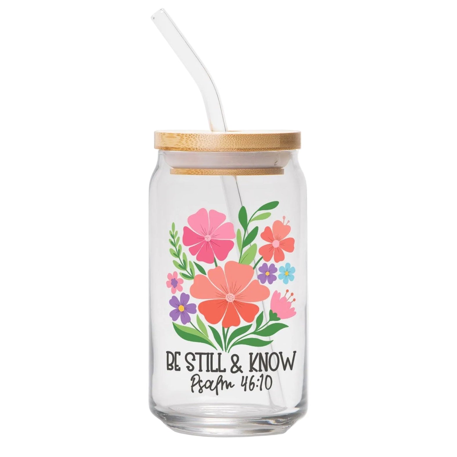 Be Still and Know Glass Can 16oz, Psalm 46:10 Christian Cup, Faith Based Iced Coffee Glass-Luxe Palette
