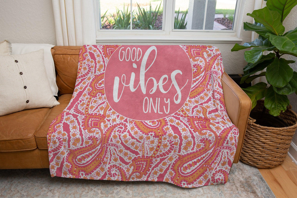 Good Vibes Only Paisley Positive Affirmation Blanket-Luxe Palette