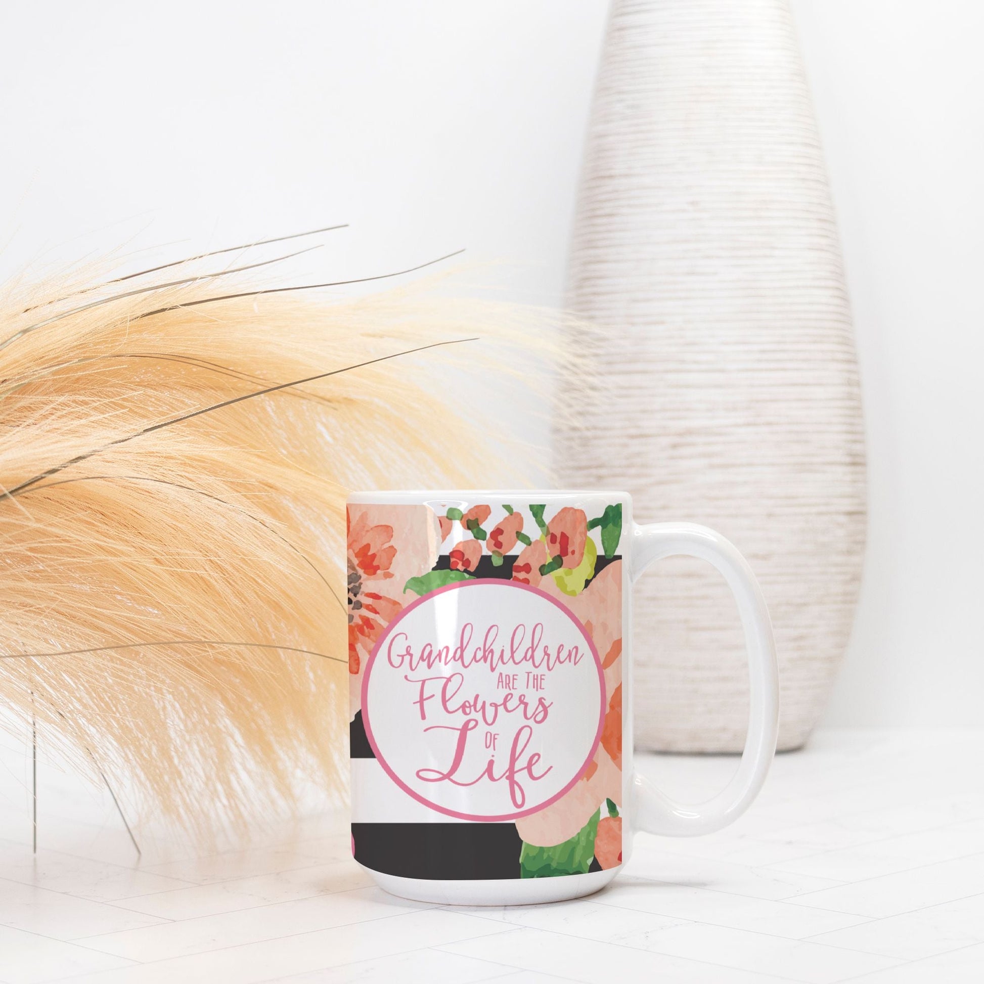 Grandchildren Are the Flowers of Life 15oz Ceramic Mug | Gift for Grandma, Nana, Grandparents | Floral Coffee Mug-Luxe Palette