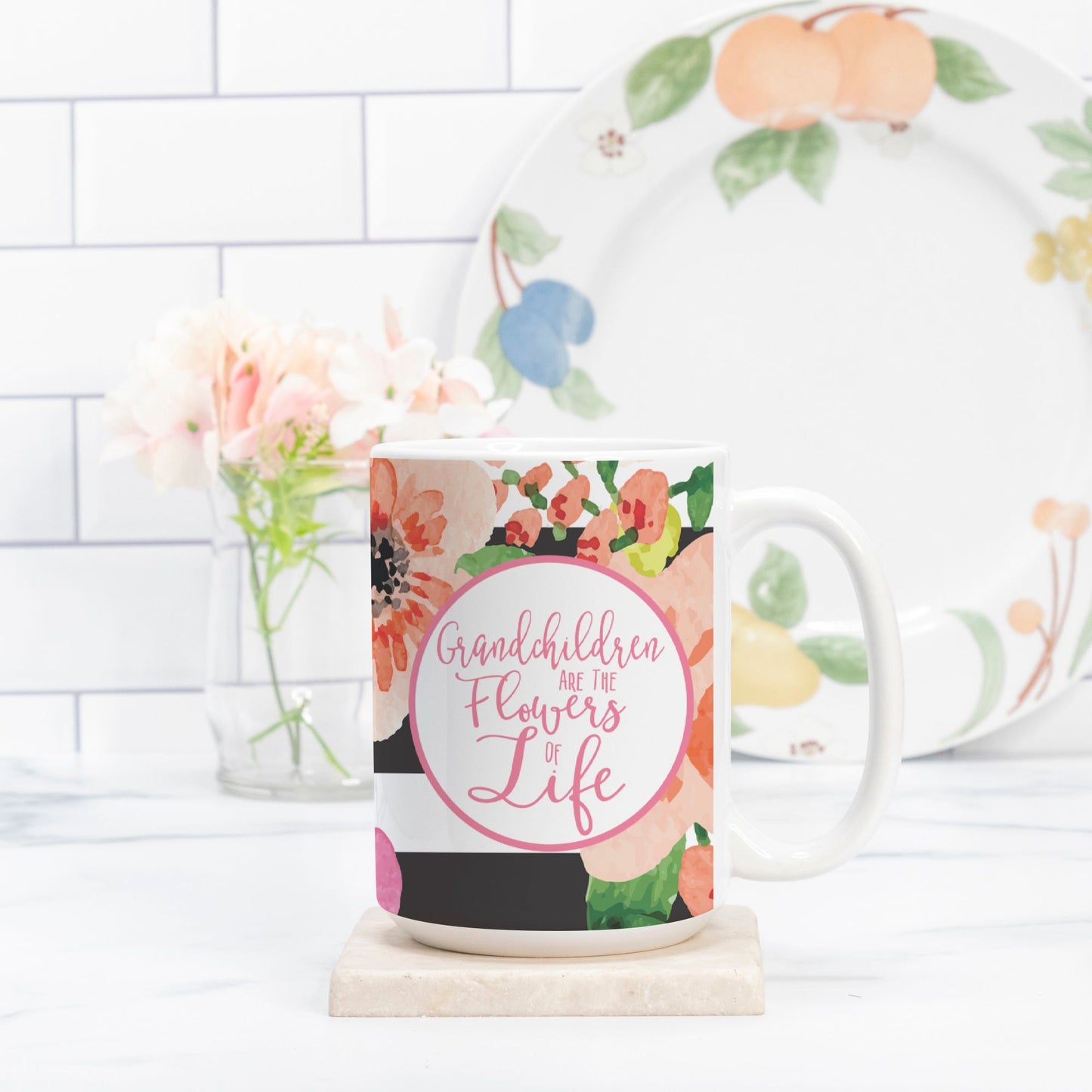 Grandchildren Are the Flowers of Life 15oz Ceramic Mug | Gift for Grandma, Nana, Grandparents | Floral Coffee Mug-Luxe Palette