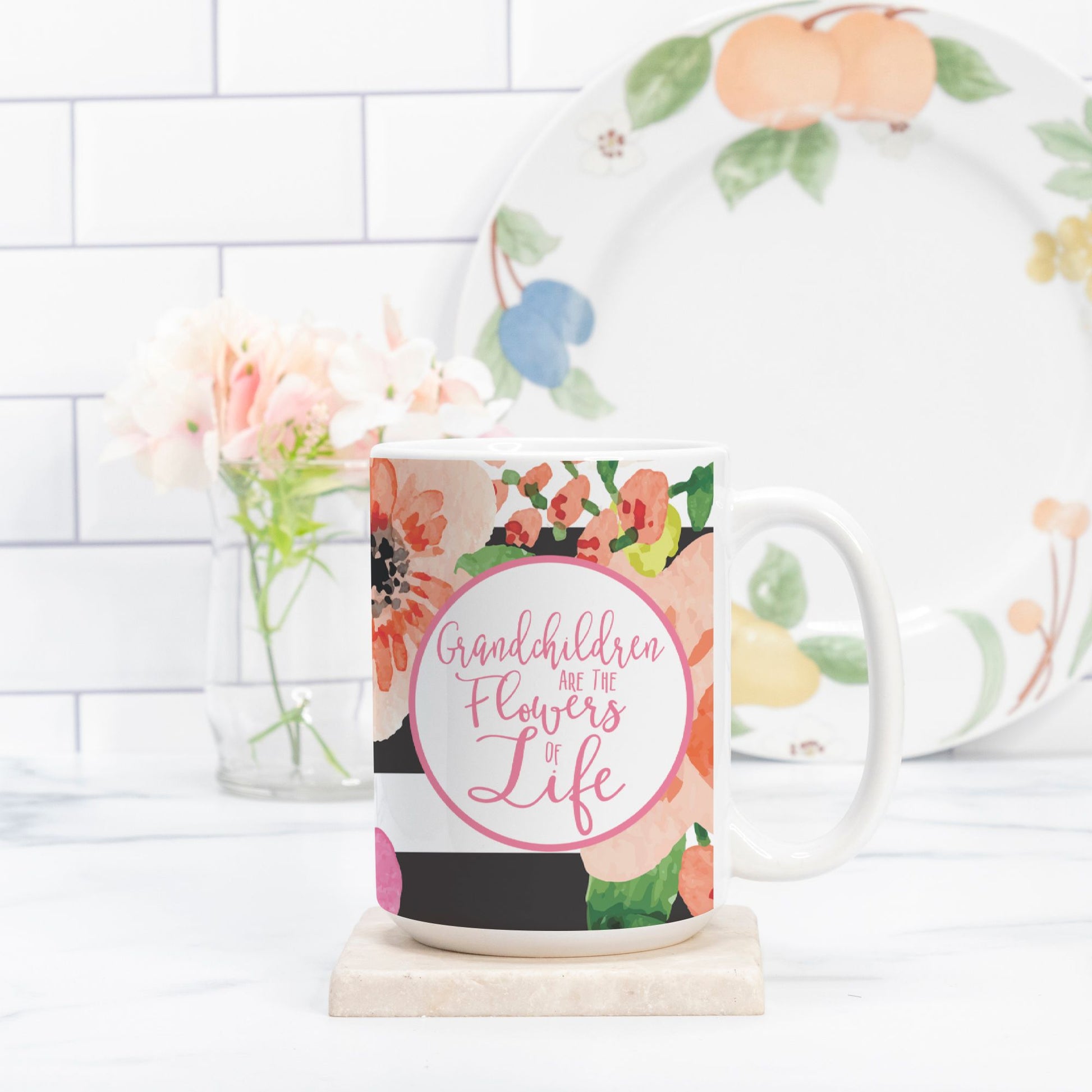 Grandchildren Are the Flowers of Life 15oz Ceramic Mug | Gift for Grandma, Nana, Grandparents | Floral Coffee Mug-Luxe Palette