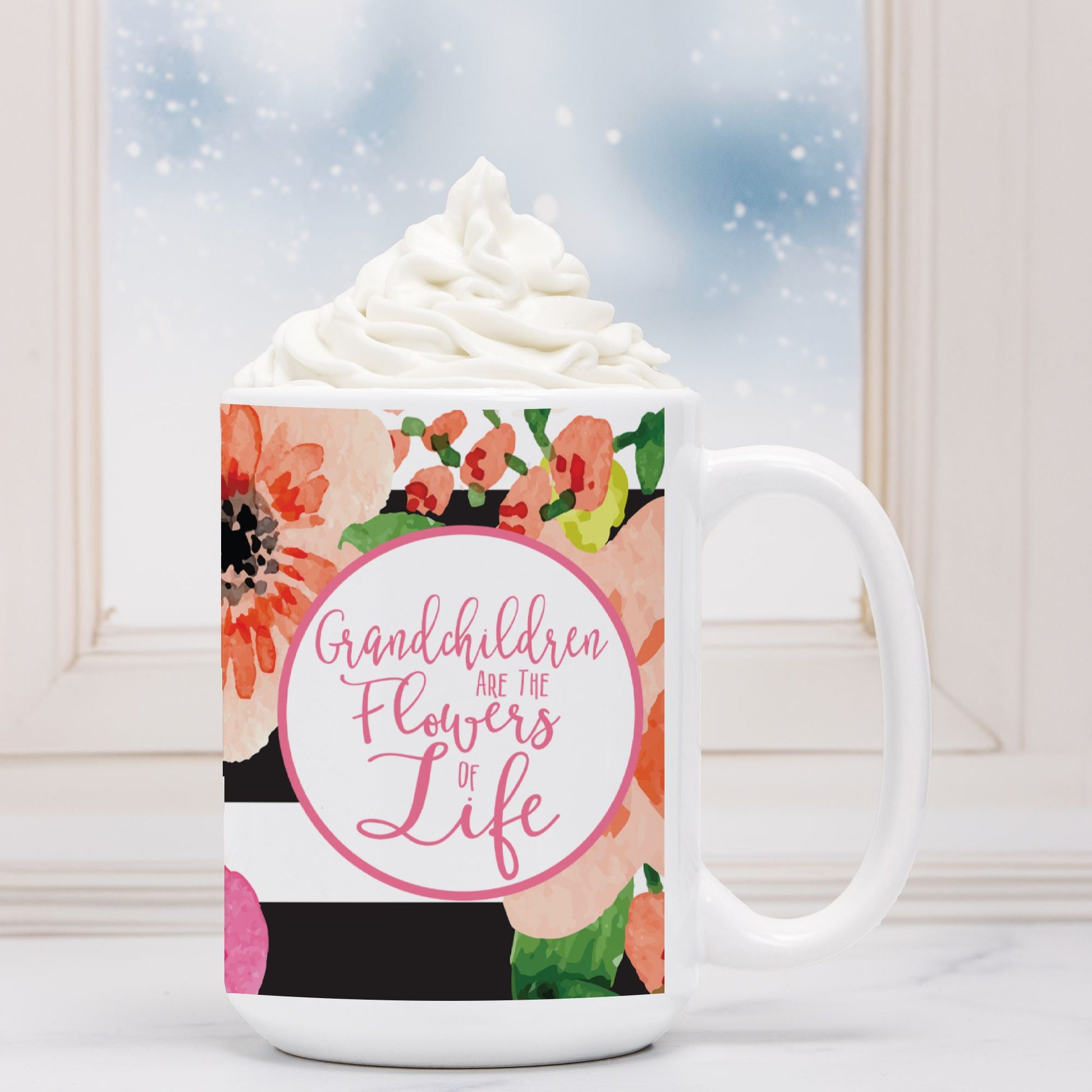 Grandchildren Are the Flowers of Life 15oz Ceramic Mug | Gift for Grandma, Nana, Grandparents | Floral Coffee Mug-Luxe Palette