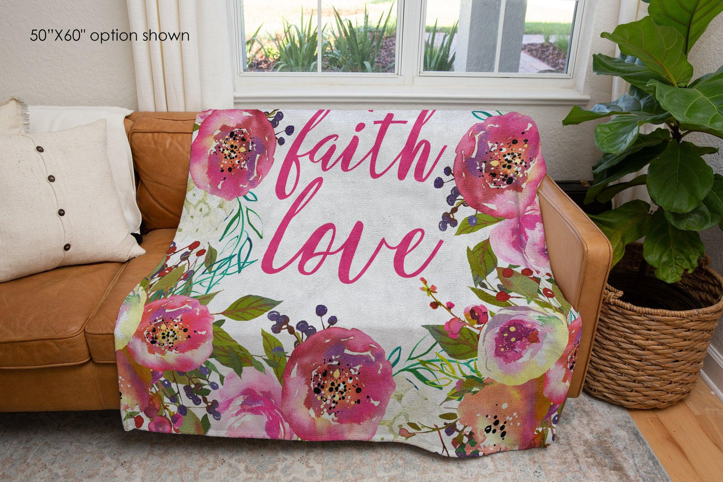 Hope Faith Love Floral Inspirational Quote Blanket-Luxe Palette