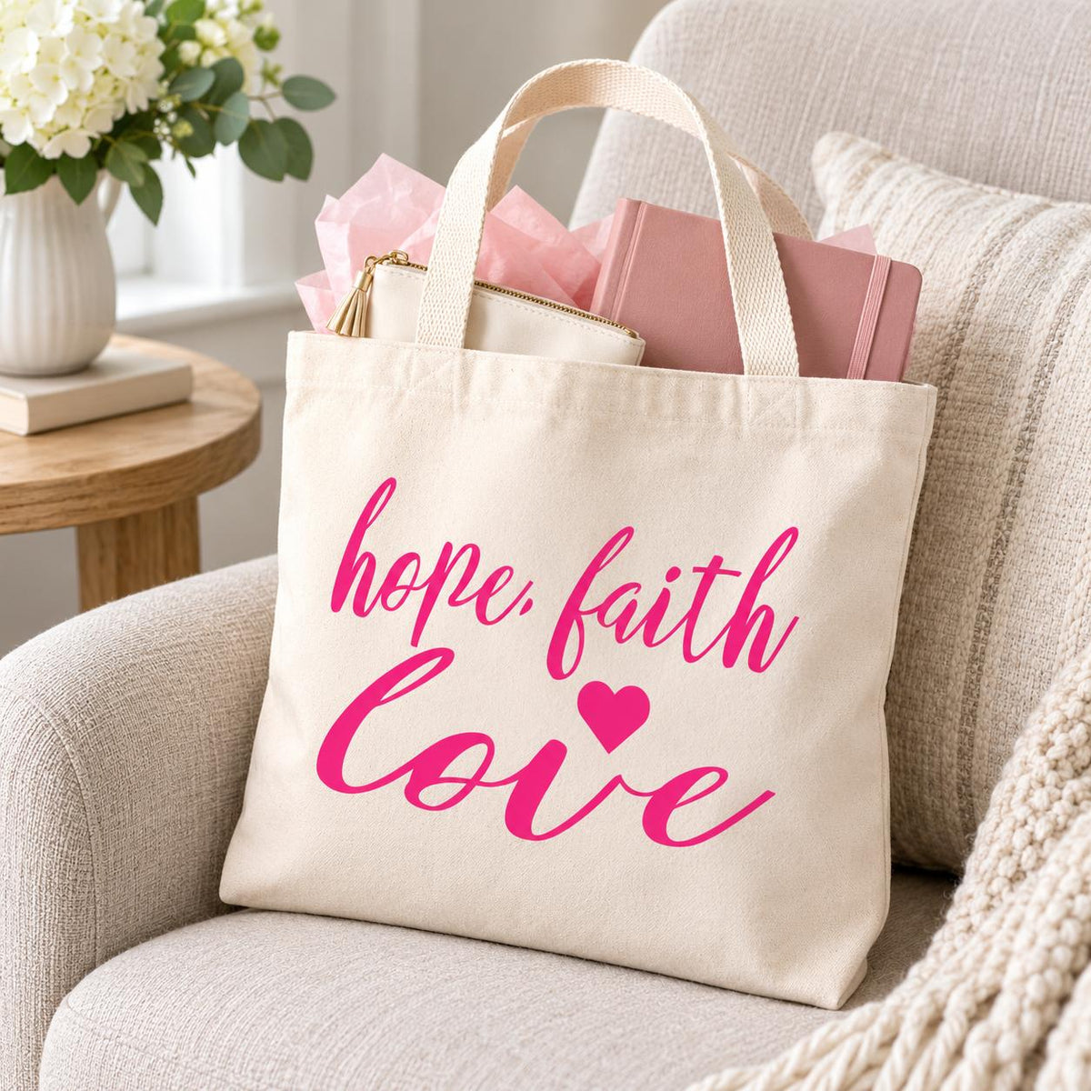 Hope Faith Love Small Heavyweight Canvas Tote Bag-Luxe Palette