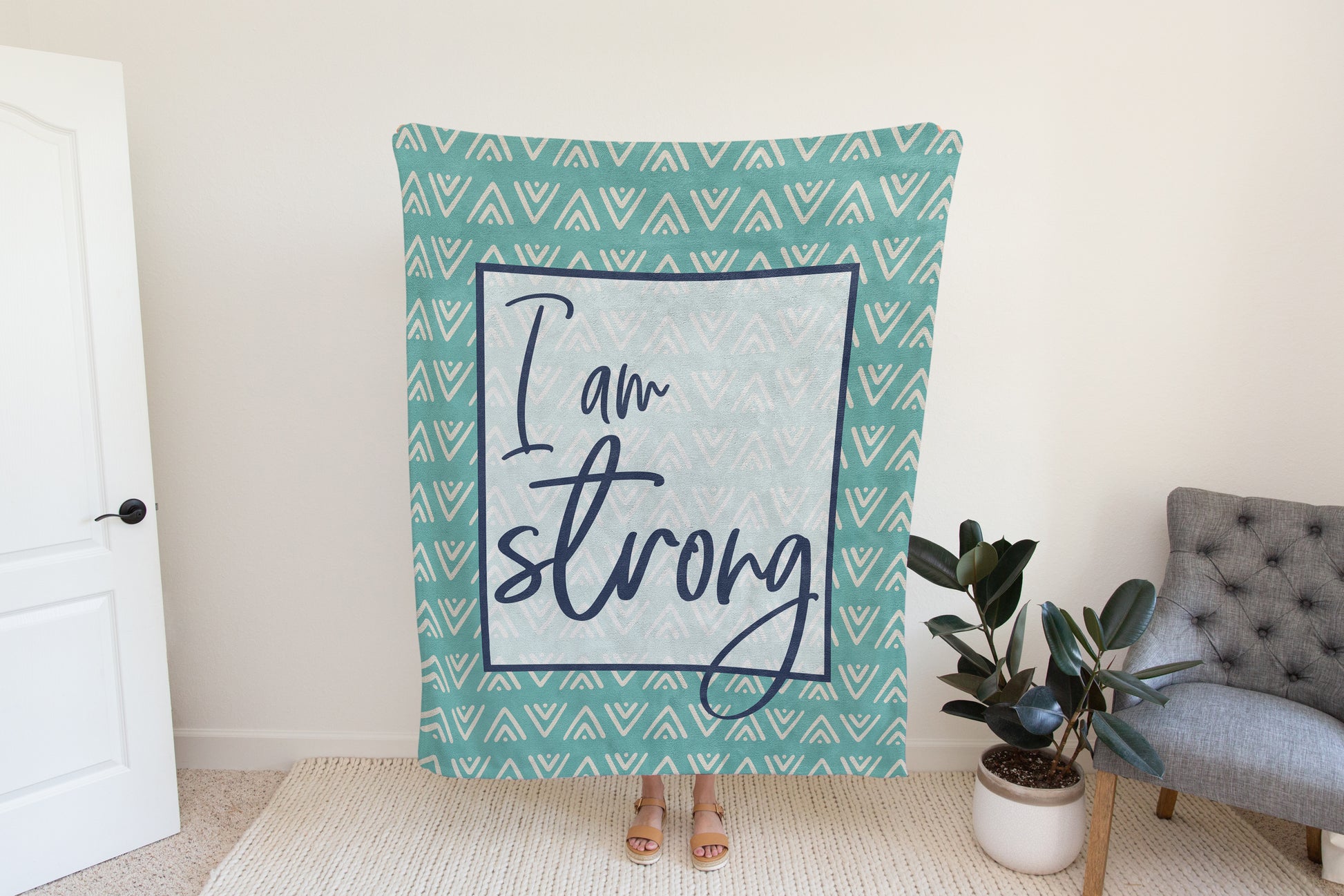 I Am Strong Blanket | Boho Throw Blanket | Inspirational Gift | Positive Affirmation Blanket | Self-Care & Wellness Decor-Luxe Palette