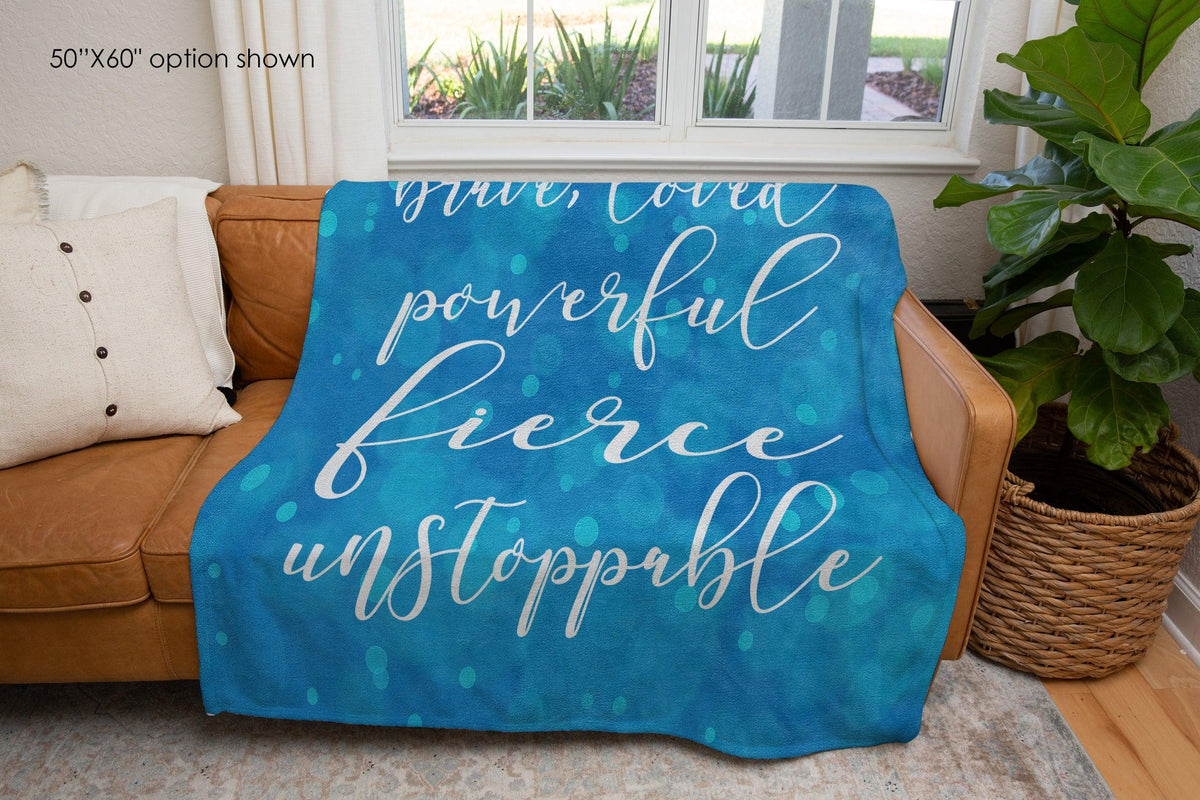 I Am Strong Brave Loved Blue Motivational Mantra Blanket-Luxe Palette