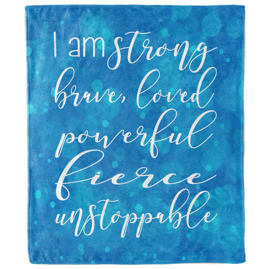 I Am Strong Brave Loved Blue Motivational Mantra Blanket-Luxe Palette