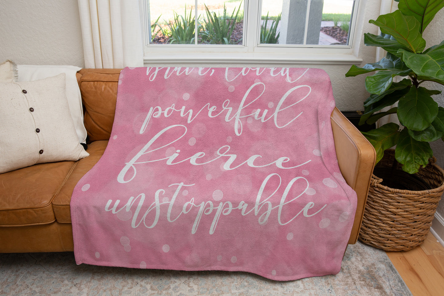 I Am Strong, Brave, Loved Positive Affirmation Blanket in Pink-Luxe Palette