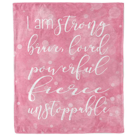 I Am Strong, Brave, Loved Positive Affirmation Blanket in Pink-Luxe Palette