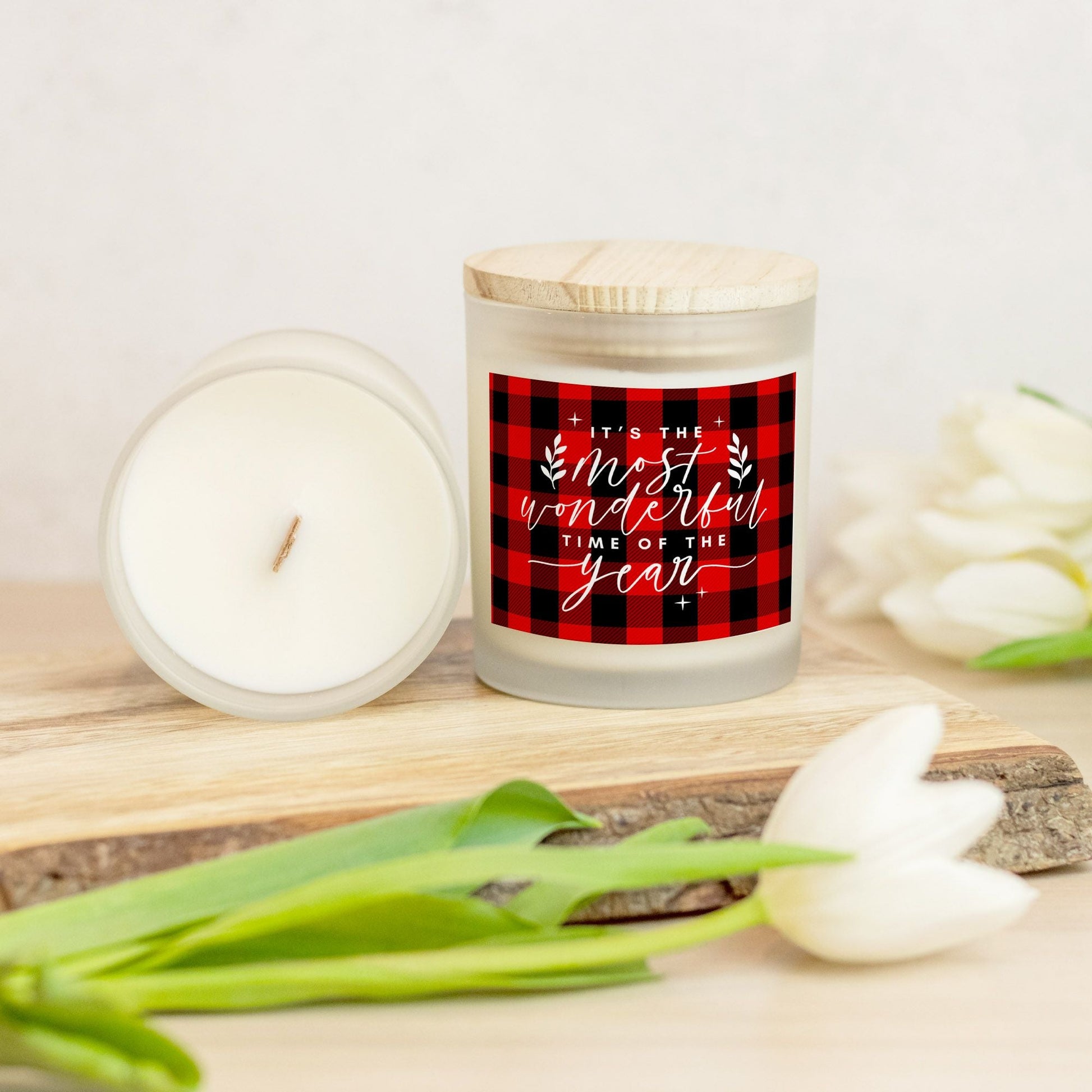 It’s the Most Wonderful Time of the Year Christmas Candle | Red Buffalo Plaid, 11oz Hand-Poured Soy Wax | Christmas Decor &amp; Holiday Party Gift-Luxe Palette