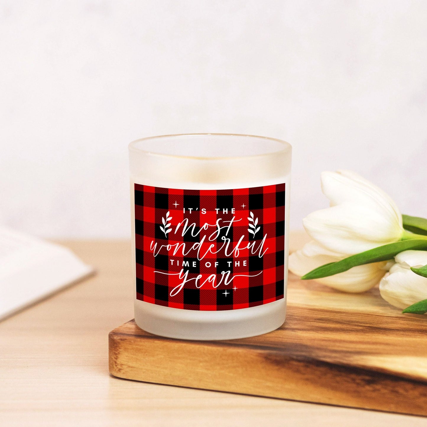 It’s the Most Wonderful Time of the Year Christmas Candle | Red Buffalo Plaid, 11oz Hand-Poured Soy Wax | Christmas Decor &amp; Holiday Party Gift-Luxe Palette