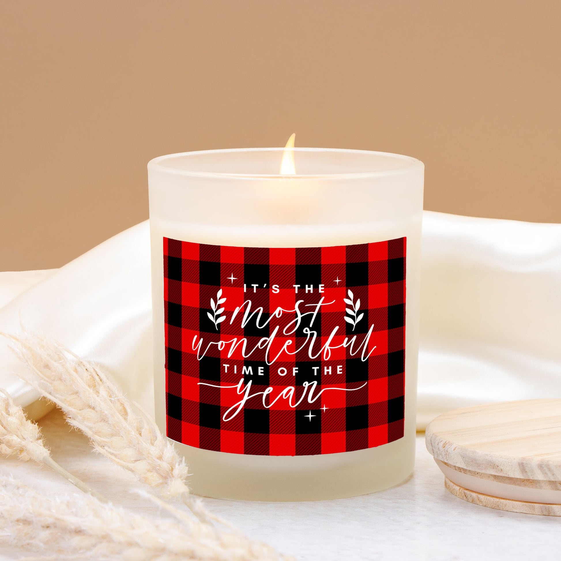 It’s the Most Wonderful Time of the Year Christmas Candle | Red Buffalo Plaid, 11oz Hand-Poured Soy Wax | Christmas Decor &amp; Holiday Party Gift-Luxe Palette