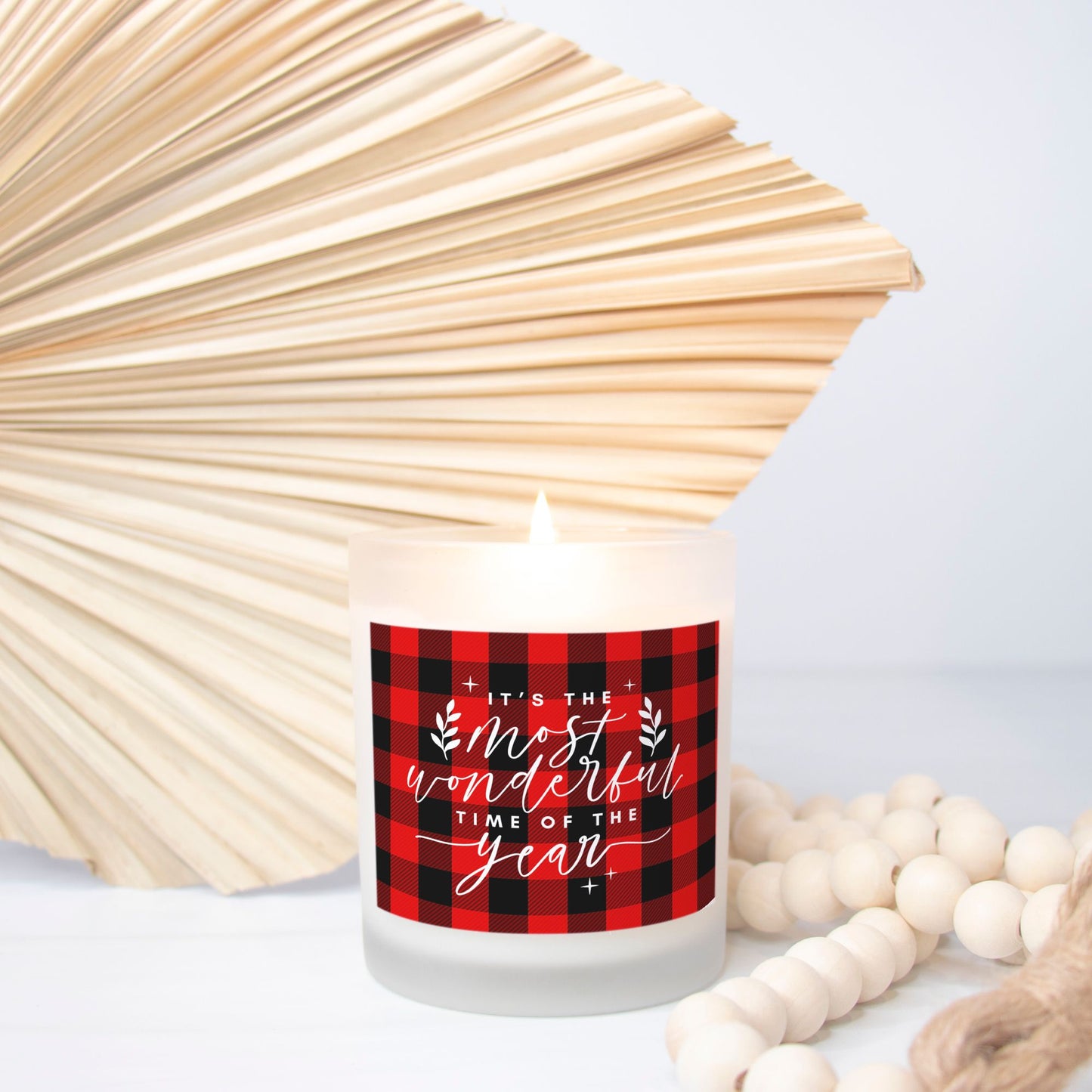 It’s the Most Wonderful Time of the Year Christmas Candle | Red Buffalo Plaid, 11oz Hand-Poured Soy Wax | Christmas Decor &amp; Holiday Party Gift-Luxe Palette