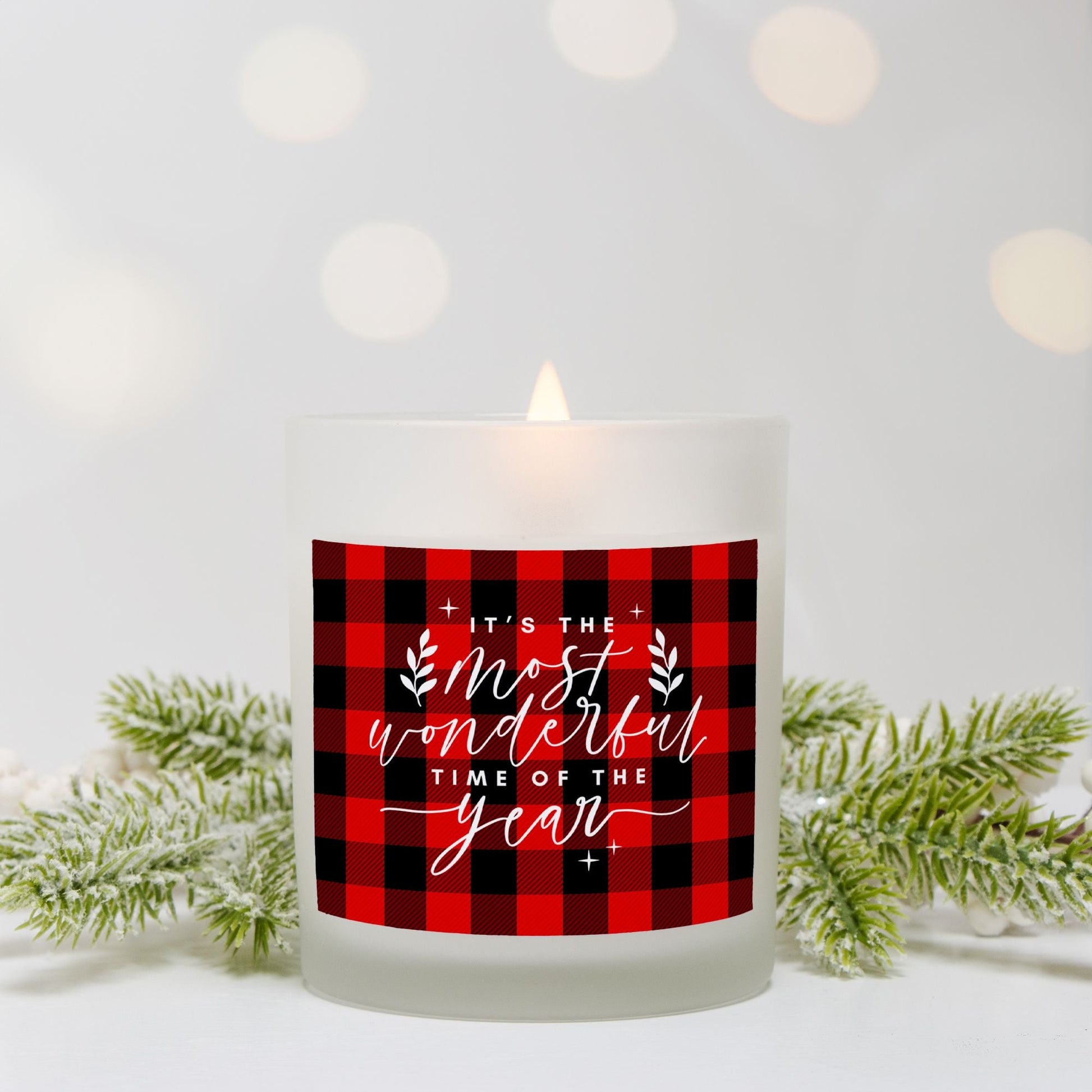 It’s the Most Wonderful Time of the Year Christmas Candle | Red Buffalo Plaid, 11oz Hand-Poured Soy Wax | Christmas Decor &amp; Holiday Party Gift-Luxe Palette