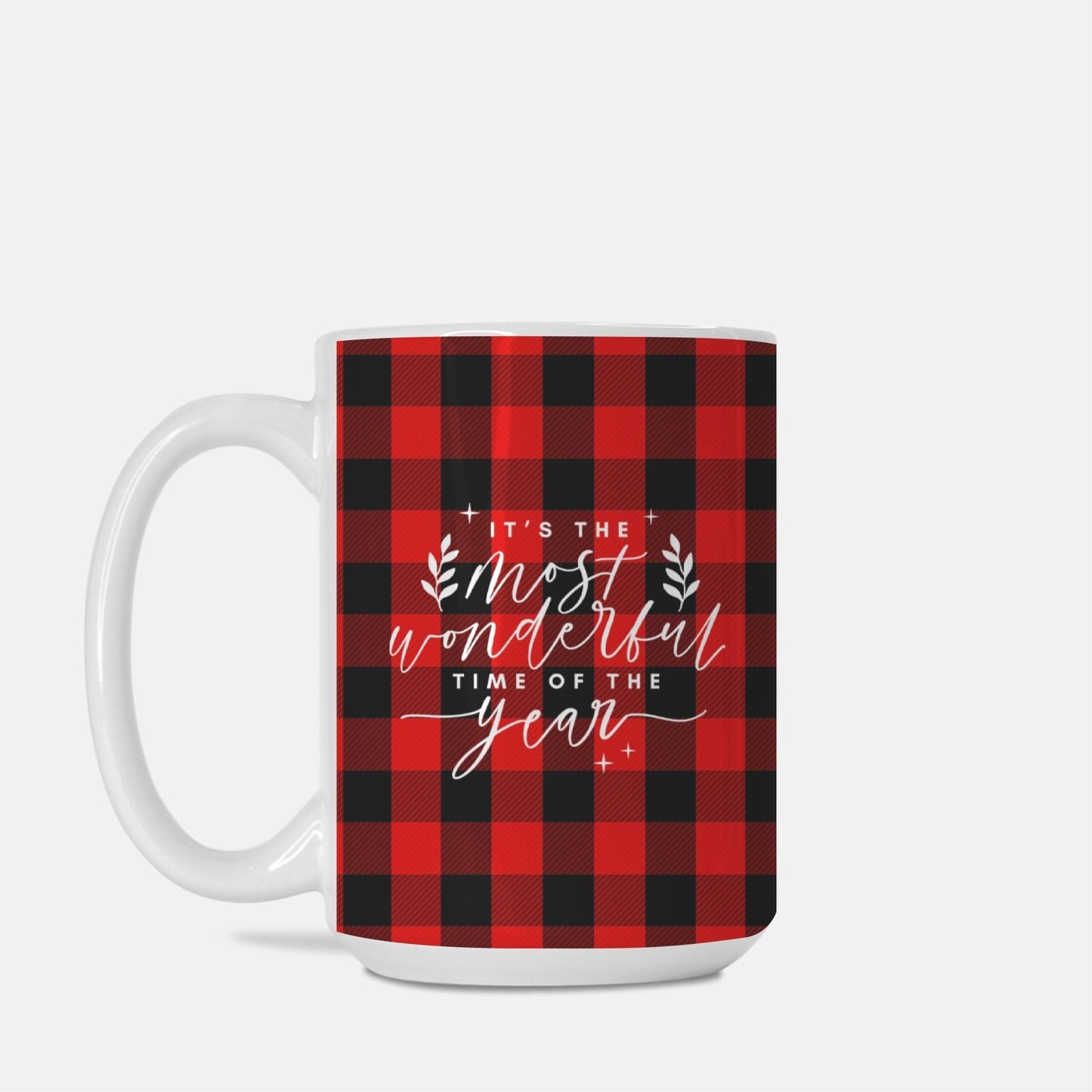 It’s the Most Wonderful Time of the Year Christmas Mug | 15oz Red &amp; Black Buffalo Plaid Holiday Coffee Mug | Festive Winter Ceramic Mug-Luxe Palette