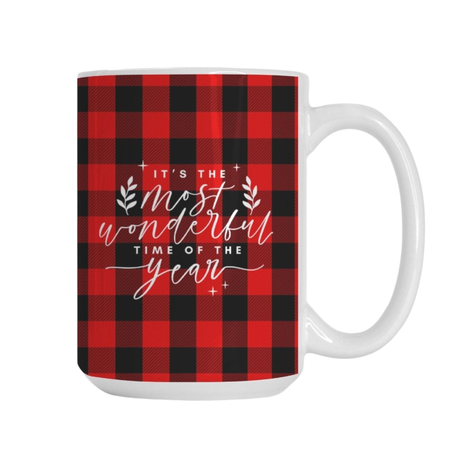 It’s the Most Wonderful Time of the Year Christmas Mug | 15oz Red &amp; Black Buffalo Plaid Holiday Coffee Mug | Festive Winter Ceramic Mug-Luxe Palette