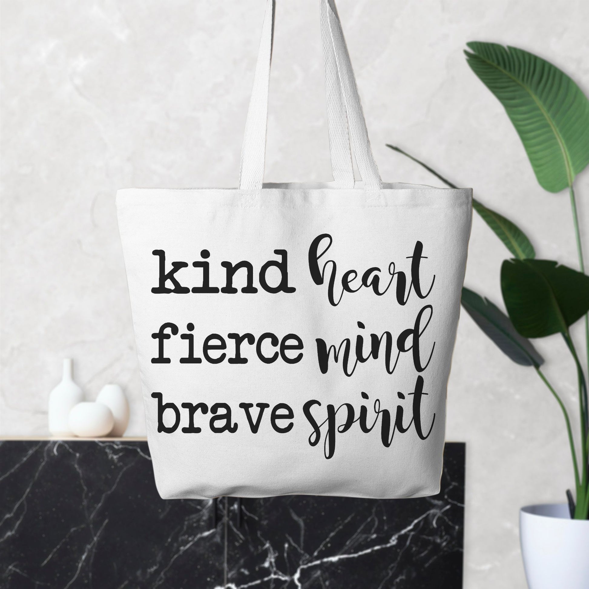 Kind Heart Fierce Mind Brave Spirit Canvas Tote Bag | Oversized Cotton Carryall for Positivity and Everyday Use-Luxe Palette