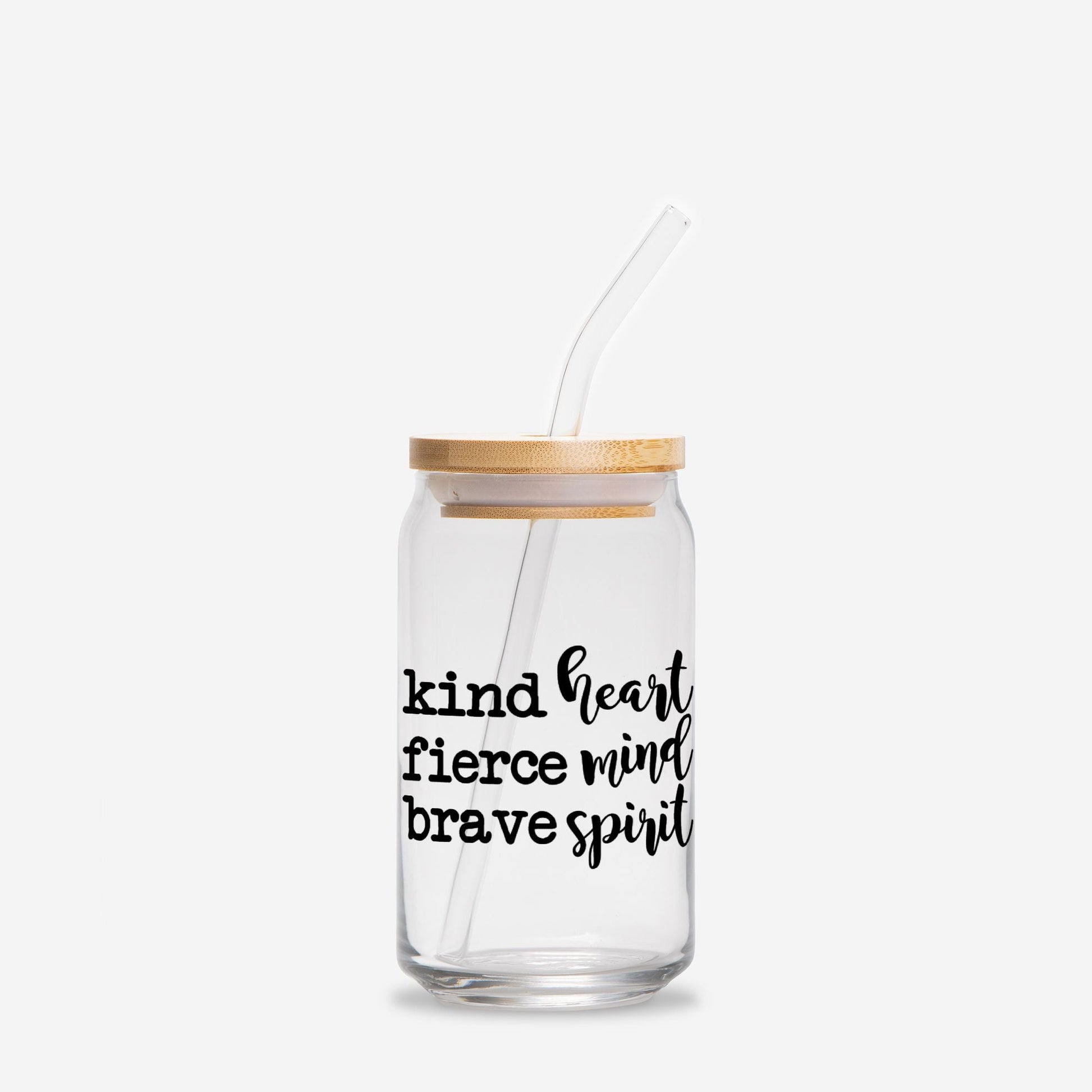 Kind Heart Fierce Mind Brave Spirit Glass Can 16oz - Black-Luxe Palette