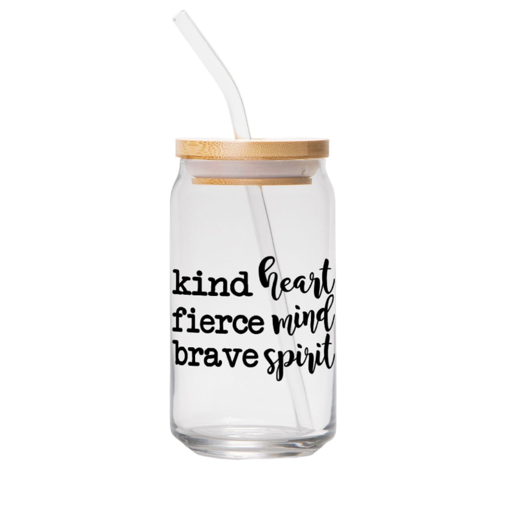 Kind Heart Fierce Mind Brave Spirit Glass Can 16oz - Black-Luxe Palette