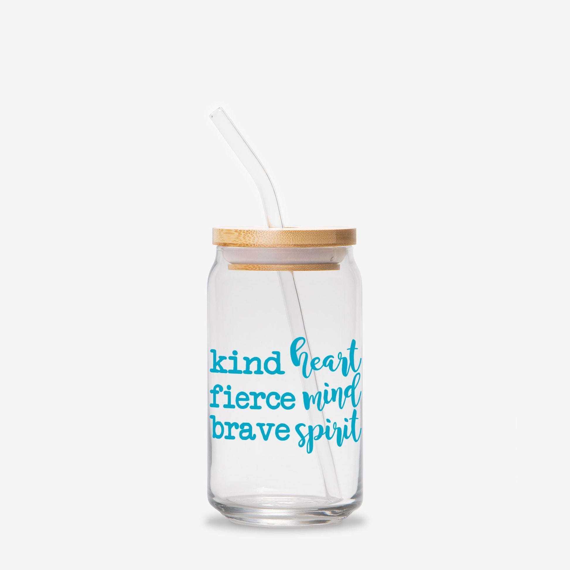 Kind Heart Fierce Mind Brave Spirit Glass Can 16oz - Blue-Luxe Palette