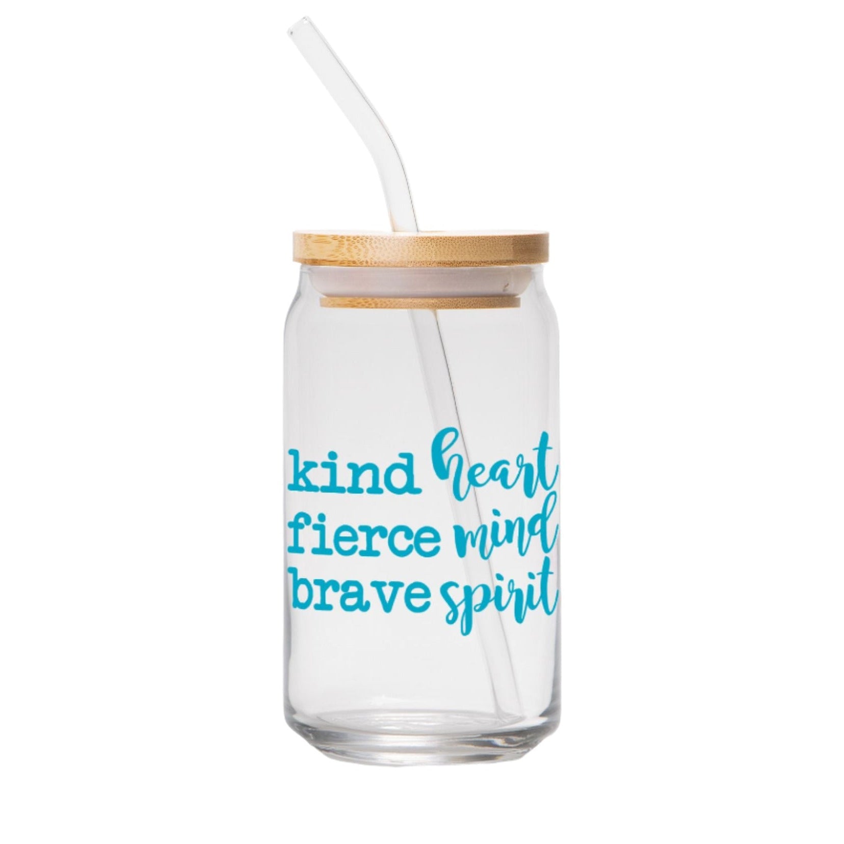 Kind Heart Fierce Mind Brave Spirit Glass Can 16oz - Blue-Luxe Palette