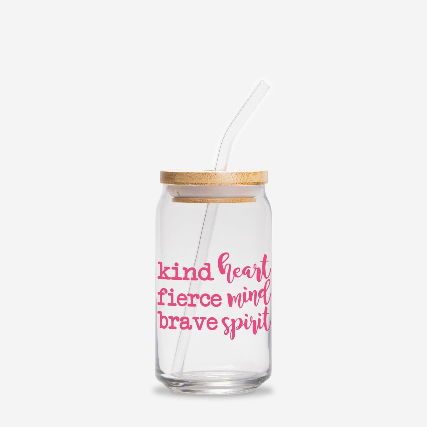 Kind Heart Fierce Mind Brave Spirit Glass Can 16oz - Pink-Luxe Palette